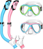 Kids Snorkel Set, Dry Top Snorkeling Gear for Kids, Diving Mask for Youth Boys Girls Age 5-15, Tempered Glass Swimming Goggles Combo Set, Anti-Fog Panoramic View Kids Snorkel Set
