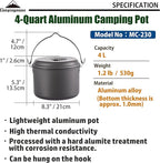 CAMPINGMOON Camping Pot 4-Quart Portable Campfire Cooking Hanging Pot Lightweight Aluminum MC-230