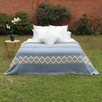 Thick Alpaca Wool Blanket Heavyweight Camping Outdoors Indoors Soft Peru Queen Size Stripes Design (Soft Blue - Ivory, Queen Size)