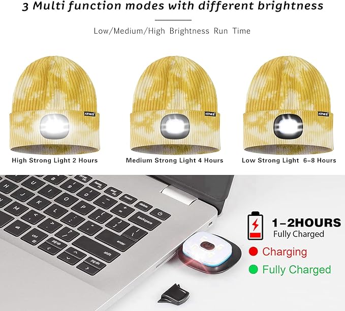 ATNKE LED Lighted Beanie Hat,USB Rechargeable 4 LED Running Headlamp Bright Cap with The Light Gifts for Men and Women
