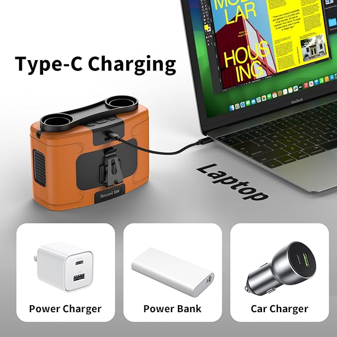 Socool 10000mAh Portable Waist Fan Clip on Wearable Belt Personal Fans Rechargeable Battery Operated, 20H Cooling with 10 Speeds & Dual Motors,Neck Hanging Hands-Free for Outdoor Travel Power Bank