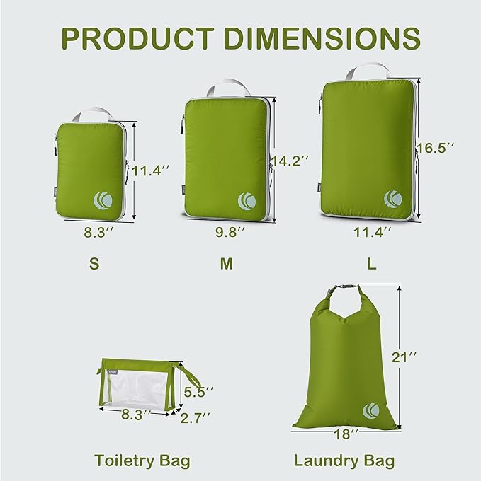 Cipway Compression Packing Cubes, Ultralight Luggage Organizer Bags with Laundry Bags and Clear Toiletries Bag, Travel Essentials for Carry on Suitcase (6 Piece,Green)