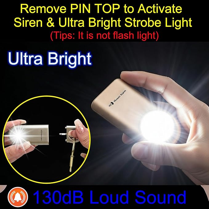 130dB Personal Safety Alarm Ultra Bright Strobe Light. Loud Sound Keychain Siren for Women, Children, Night Runners, Hiking. Bear Alarm Deterrent. SOS Emergency Self Defense Alerts. Black