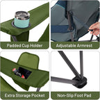 TIMBER RIDGE Oversized Folding Camping Chair for Adults, Support 550 LBS Heavy Duty with Cup Holder Side Pocket for Camp, Lawn, Picnic, Green, 2 Pack