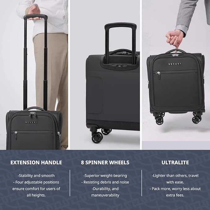 Verage Underseat Carry On Luggage with Wheels & USB Port,14 inch Wheeled Spinner Bag Carry-on Luggages for Airlines, Lightweight Suitcase Men Women, Pilots and Crew (14.5-Inch Plus Underseat Pro)