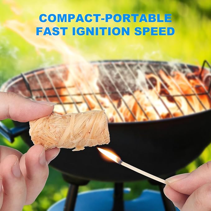 100 Counts Fire Starter, for Campfires, Fireplace, BBQ, Fire Pit, Pizza Oven, Pellet Stove & Wood, Smoker - Fire Starters for Grill, Waterproof - Natural Quick Light Wood Charcoal Fire Starter