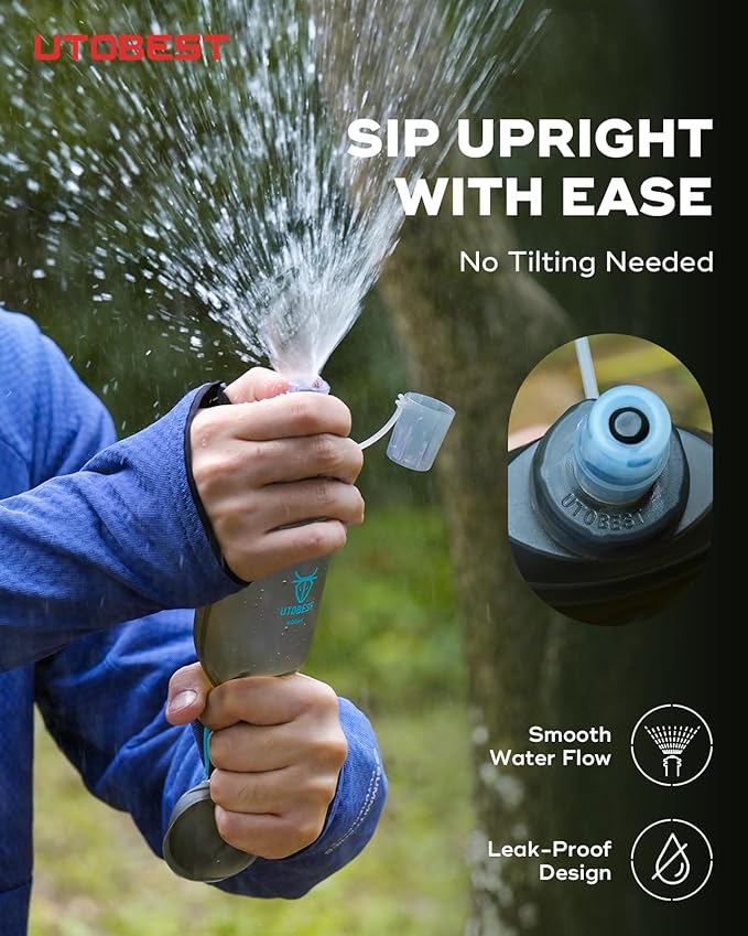 UTOBEST 500ml Soft Flask, 2 Pack Flexible TPU Hydration Water Bottle, Collapsible with 28mm Caliber for Running, Hiking, Cycling, Climbing, and Marathon Blue