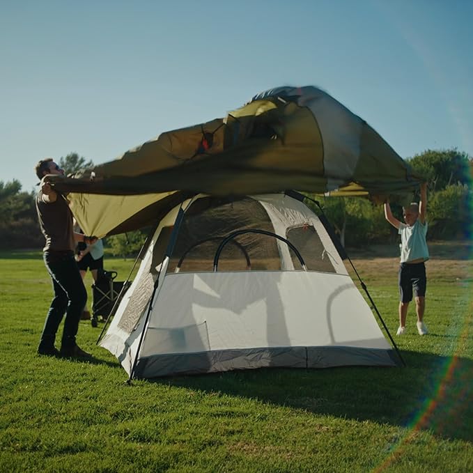 Night Cat Cabin Tent with Vestibule: 3 Persons Pop Up Camping Tent Double Layers Easy Quick Setup Waterproof