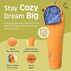 Retrospec Dream 25 Kids Mummy Sleeping Bag for Camping - Insulated, Water-Resistant, Lightweight
