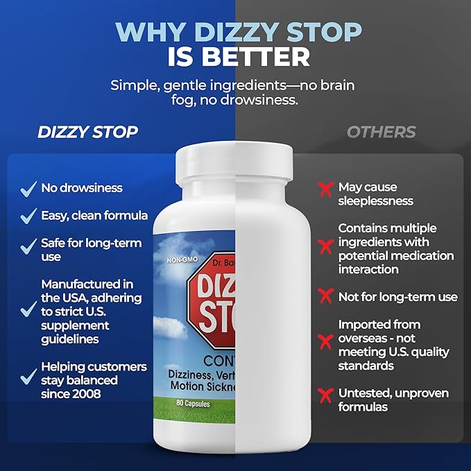 Vertigo Relief Product & Non‑Drowsy Motion Sickness Pills: Nausea and Dizziness, Ginger & Grape Seed Formula, Inner Ear Balance, Car, Cruise & Travel Essential, Stomach Support, Sea Sickness, 80‑Count