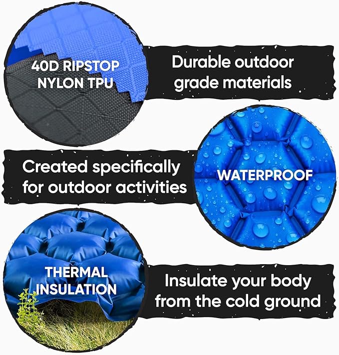 POWERLIX Camping Sleeping Pad - Ultralight Inflatable Camping Mattress Sleeping Mat for Backpacking, Hiking, Compact Lightweight Sleeping Pad for Camping, Inflation Bag/Repair Kit Included