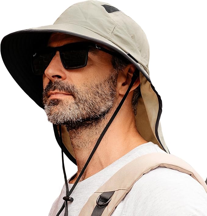 TOP-EX M/L/XL/XXL Unisex Mens Sun Hat with Neck Flap Sunglass Lock UPF 50 Wide Brim Fishing Hats Waterproof & Packable
