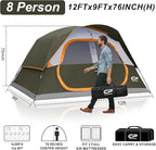 CAMPROS CP Tent 8 Person Camping Tents, Waterproof Windproof Family Tent with Top Rainfly, Large Mesh Windows, Double Layer, Easy Set Up, Portable with Carry Bag, for All Seasons