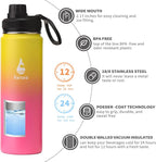 Farsea Insulated Water Bottle With Paracord Handle, Protective Boot and 2 Lids (Straw Lid & Spout Lid), Stainless Steel Water Bottle Wide Mouth, Double Wall Sweat-Proof BPA-Free, 24 oz