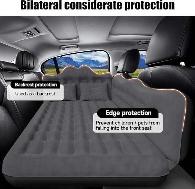 Car Air Mattress, Inflatable SUV Truck Air Mattress Back Seat Camping Bed Thickened Car Sleeping Pad for Travel, Car Bed SUV Mattress with Air Pump 2 Pillows