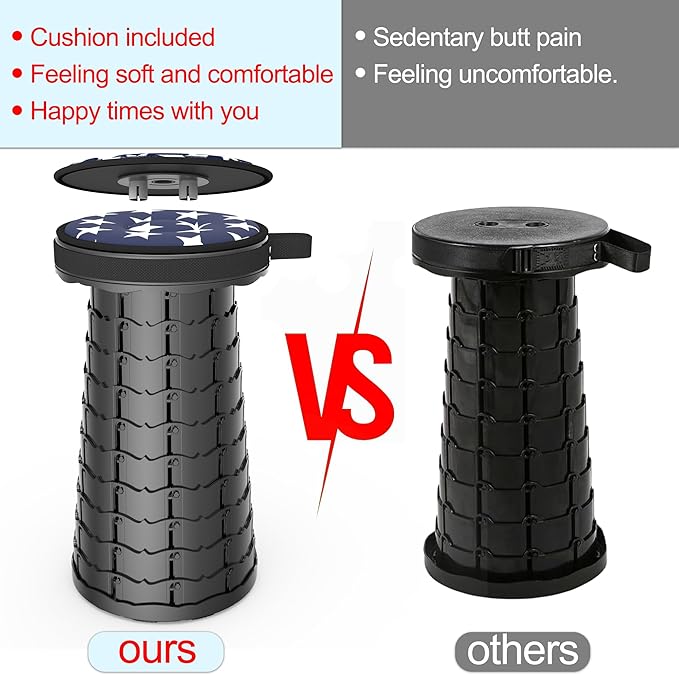 ALEVMOOM Upgraded Collapsible Stool with Cushion,440LBS Max Weight,17.7" Height Adjustable,Sturdy Portable Telescoping Stool,Folding Camping Stool for Outdoor Hiking Travel