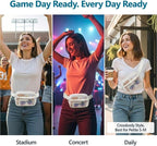 Veckle Clear Fanny Pack Stadium Approved - Plus Size 35-51 Inch Adjustable Strap Transparent Belt Bag for Women Fits 7.5" Smartphone, Clear Bag for Stadium Events Concerts, 2-Pack, 1 Black & 1 White