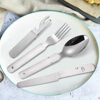 Portable Flatware Silvery Silverware Camping Stainless Steel Cutlery Set Outdoor Travel Knife Fork Spoon Bottle Opener 4 Pieces Foldable Durable Easy to Clean
