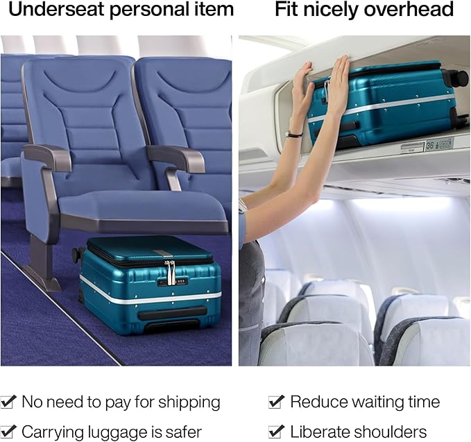 Hanke 16 Inch Underseat Carry On Luggage with Wheels,Small Hard Shell Suitcases for Weekender,Top Opening Tsa Approved Lightweight Travel Luggage Suitcase Christmas Gifts for Birthday，Caribbean Blue.