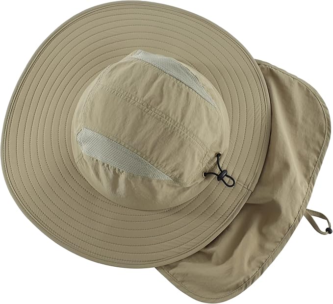 Home Prefer UPF 50+ Mens Wide Brim Fishing Hat with Neck Flap Sun Hat for Men Women Sun Protection Cap