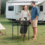 2ft Folding Camping Table with Storage Net, 3 Adjustable Height Max 29.5" Aluminum Small Folding Table, Portable Handle, Lightweight, for Travel Outdoor Beach Picnic Camp, 23.2" x 16", Black