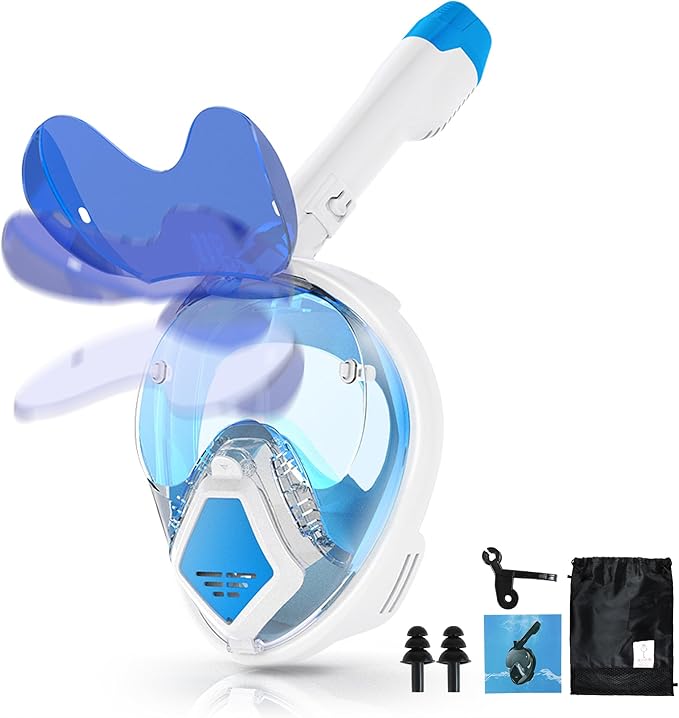 Devilfish Full Face Snorkel Mask Adults, Dry Top System Snorkeling Set with Foldable Sunglasses, 180 Degree Panoramic View Snorkel Gear, Scuba Diving Masks Anti-Leak & Anti-Fog