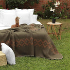 Thick Alpaca Wool Blanket Heavyweight Camping Outdoors Indoors Soft Peru King Size Ethnic Design (Olive Green - Soft Camel, King Size)