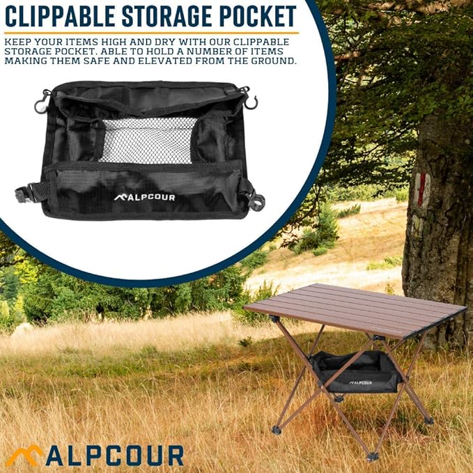 Alpcour Portable Camping Table – Lightweight, Compact Folding Side Table in a Bag with Aluminum Top & Heavy Duty Hinge for Easy Travel & Storage – Great for Outdoor BBQ, Backpacking, Tailgate & More