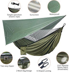 NewDoar Camping Hammock with Mosquito Net and Rain Fly Tarp,Portable Single Nylon Parachute Hammock Rainfly Set,Tree Straps Swing Hammock Bed for Outdoor Backpacking Backyard Hiking(ArmyGreen)