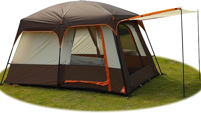 KTT Large Tent 6-12 Person,Family Cabin Tents,Straight Wall,3 Doors and 3 Windows with Mesh,Waterproof,Big Tent for Outdoor,Picnic,Camping,Family,Friends Gathering.