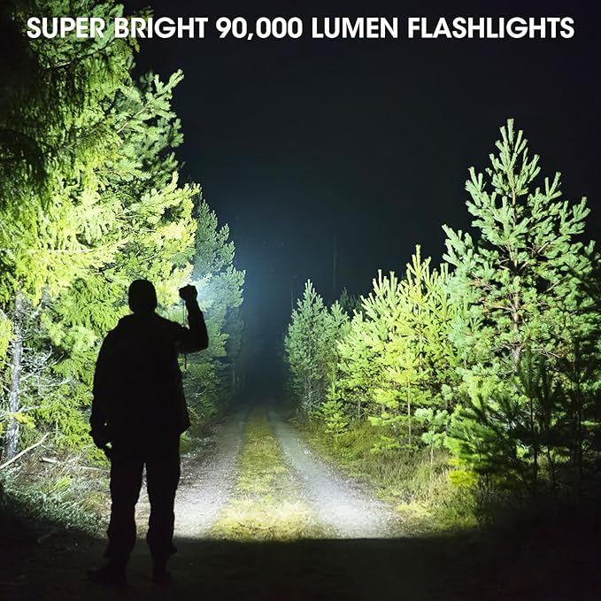 KINGCAESAR 3 Pack Flashlights 90,000High Lumens - Super Bright Rechargeable Flashlight with 5 Light Modes, IPX7 Waterproof Powerful LED Flash Light for Home, Camping