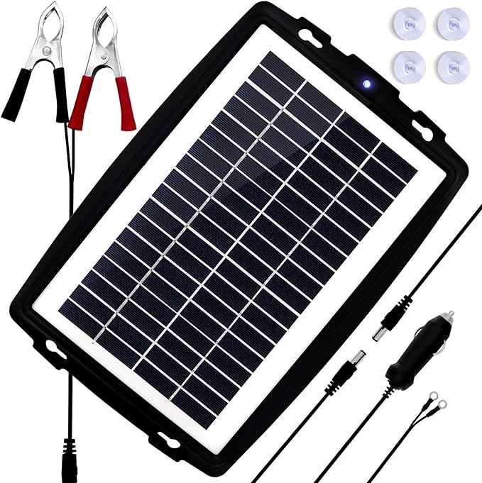MEGSUN 12 Volt 10W Solar Car Battery Maintainer Trickle Chargers Kits, Portable Waterproof Solar Panel Charging Kit for Car, Boats, RV, Trailer, Camper, Automotive, Motorcycle, Snowmobile. (10W)