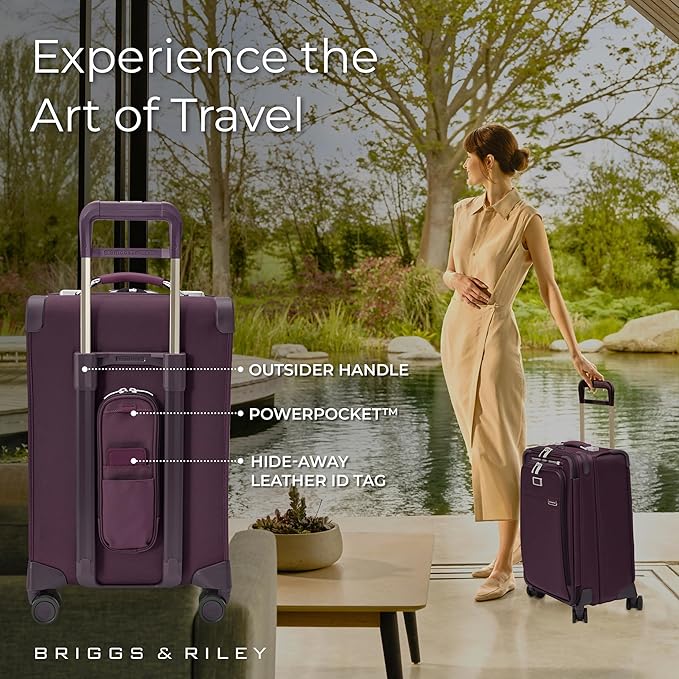 Briggs & Riley Essential 22" Carry On Expandable Spinner - Luggage for Travel, Suitcases with Wheels, Softside Rolling Bag for Men & Women, Self-Repairing Zipper - Baseline Collection, Plum