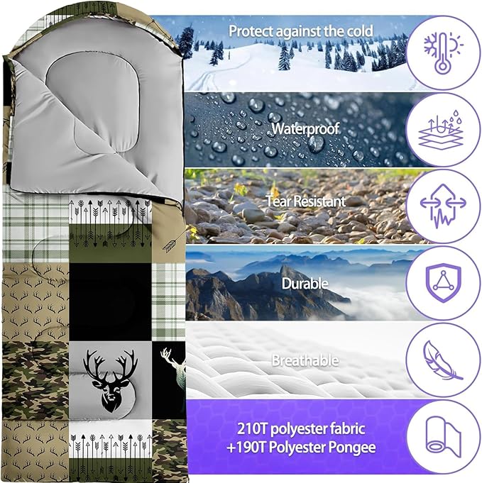 Sleeping Bags for Adults Youth Kids,3D Printing Camping Sleeping Bag for Girls Boys Lightweight Waterproof Cold/Warm Weather Sleeping Bag for 3 Seasons