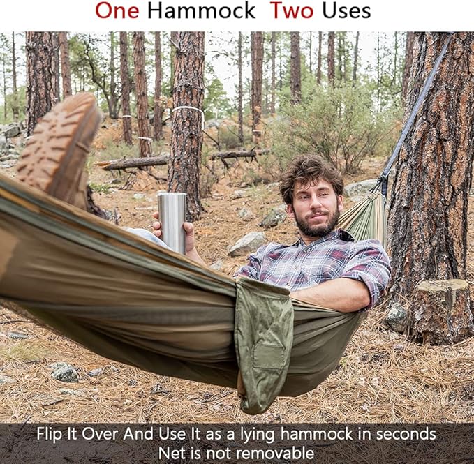 Sunyear Hammock Camping with Rain Fly Tarp and Net, Portable Camping Hammock Double Tree Hammock Outdoor Indoor Backpacking Travel & Survival, 2 Tree Straps,100% Waterproof