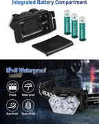 9 LED Headlamp Battery Powered, 1 Pack 2000 Lumens Headlight, 3 AAA Batteries Included, 6 Modes, Lightweight and Adjustable, IPX5 Waterproof Head Lamp for Camping, Outdoor, Running