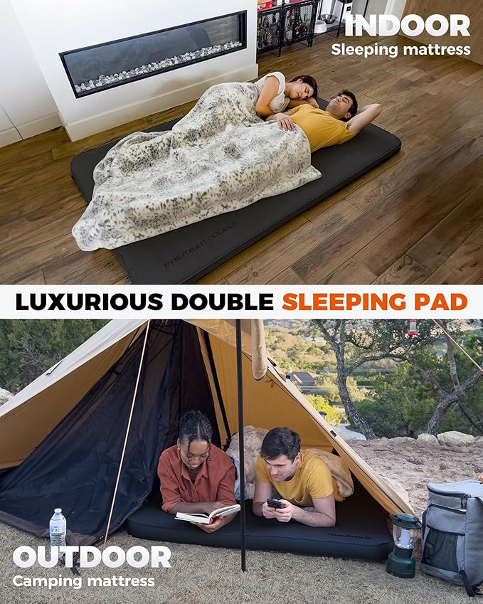KingCamp Self Inflating Camping Pad, Ultra 6" Thick or Ideal 3" Thcik High R Value Air & Foam Camping Mattress, Full Size Double Sleeping Pad 2 Person for Camp Tent Outdoor Car, Multi Colors, PVC Free