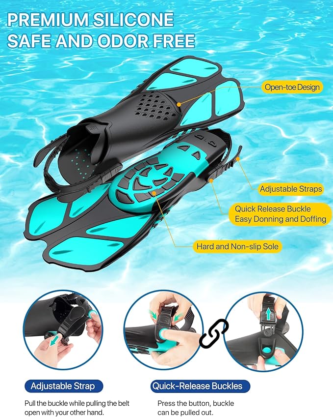 Snorkeling Gear for Adults Men Women,4 in 1 Snorkel Set with Panoramic View Diving Mask Anti-Fog Anti-Leak,Dry Top Snorkel,Fins and Travel Bag for Swimming,Snorkeling and Travel Diving