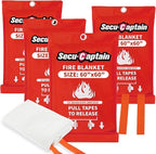 SecuCaptain Emergency Fire Blanket for Home - 60"x60" X-Large 4 Pack Flame Retardant Blankets with Fireproof Tabs for House Camping Kitchen Fire Protection Survival Safety