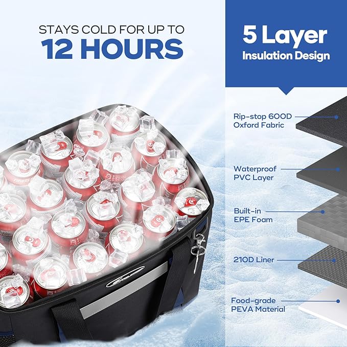 Maelstrom Collapsible Soft Cooler Bag, 24/30/60/75 Cans Beach Cooler, Ice Chest, Leakproof & Portable for Beach, Camping, Road Trips & Grocery Shopping