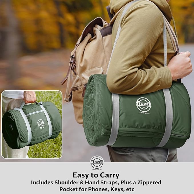 STOVER Waterproof Stadium Blanket – Portable Outdoor Camping Blanket for Travel, Picnics, or Sports – Warm, Windproof, Lightweight, and Packable (Alpine Green)