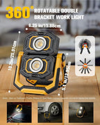 FORTO Magnetic Work Light Rechargeable – Dual Light Source, Oil-Resistant & 360° Rotating with Dual Stands for Garage, Car Repair, Workshop & Job Site (Yellow)