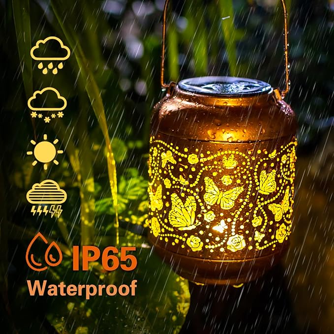 Butterfly Solar Lanterns Outdoor Waterproof Hanging Solar Lights Butterfly Gifts for Women/Men/Butterfly Lovers Gifts Metal Decorative LED Butterfly Lanterns for Garden Decor,Patio,Lawn,Pathway,Yard