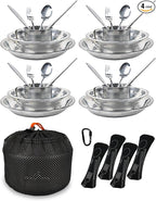 Stainless Steel Camping Mess Kit - Person's Complete Picnic & Camp Dish Set, Includes Plate, Bowl, Cup & Utensils