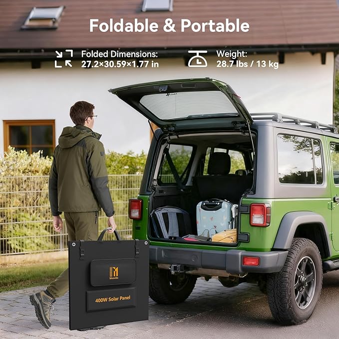 400 Watt Portable Folding Solar Panels IP68 Waterproof ETFE Coating 41V MC4 Output for Power Stations Solar Generator Camping Off-Grid RV Emergency Backup