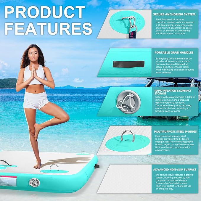 AWSUM Inflatable Floating Dock Air Dock Platform Floating Island Raft with None-Slip Surface for Pool Beach Ocean