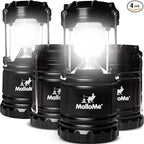 MalloMe Camping Lantern Multicolor 4 Pack Lanterns for Power Outages, Camping Lights for Tent Hanging, Camp Light Tent Lamp Emergency Battery Powered LED Lantern (Rechargeable Batteries Not Included)