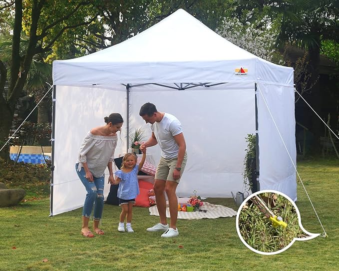 ABCCANOPY 8 Inch Tent Stakes 10 Pcs Non-Rust Metal Ground Anchors, Heavy Duty Spikes with 4 Ropes for Outdoor Camping, Yellow