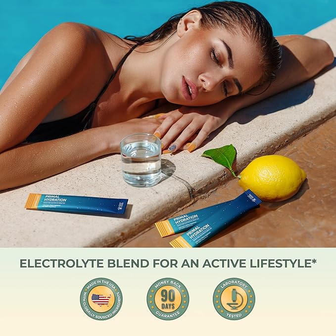 Primal Harvest Electrolytes Powder Packets Primal Hydration, Easy Open Packets, Energy Drink Mix 2 Pack Bundle (Lemon Berry, 60 Packs)