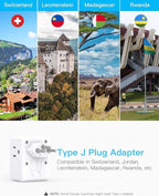 Switzerland Power Travel Plug Adapter, Type J Power Adapter with 2 Outlets 3 USB Ports(2 USB C) for US to Swiss Switzerland Liechtenstein Rwanda
